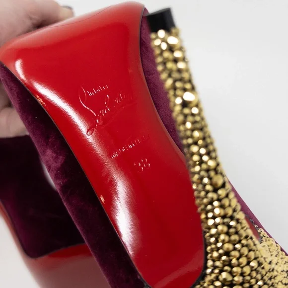 Christian Louboutin Hot Kiss T’s Burgundy Velvet Stiletto Heels Size 38 EU - Picture 8 of 8